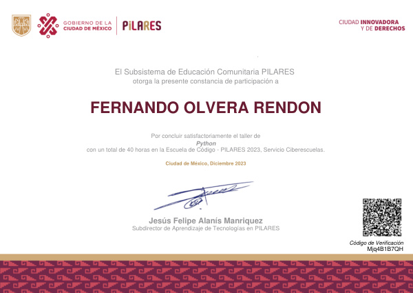 Miniatura del certificado: Constancia EDC Python — Fernando Olvera
